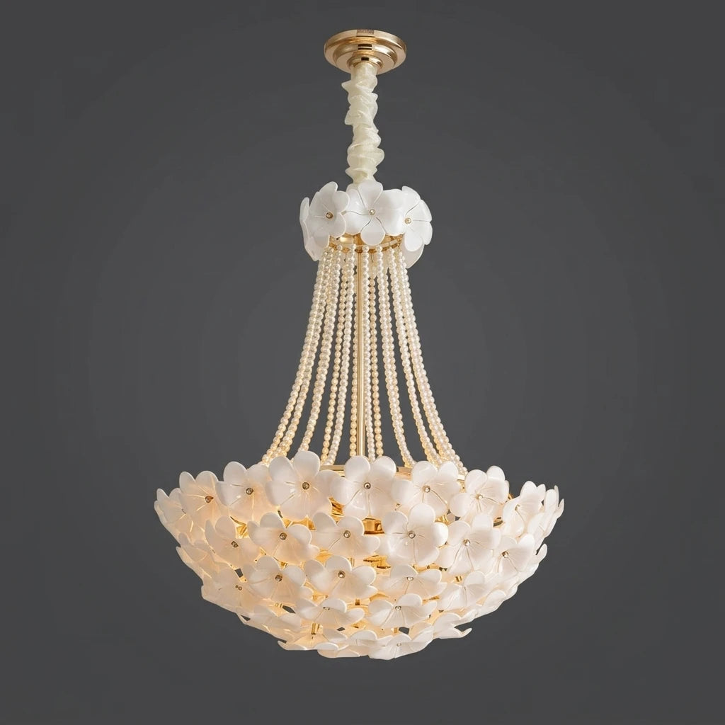 Illuminated Modern Ceramic Flower Chandelier Studio Shot