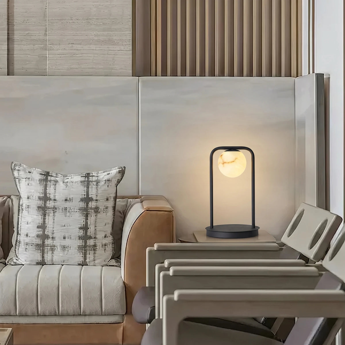 Modern Alabaster Table Lamp in Contemporary Living Room