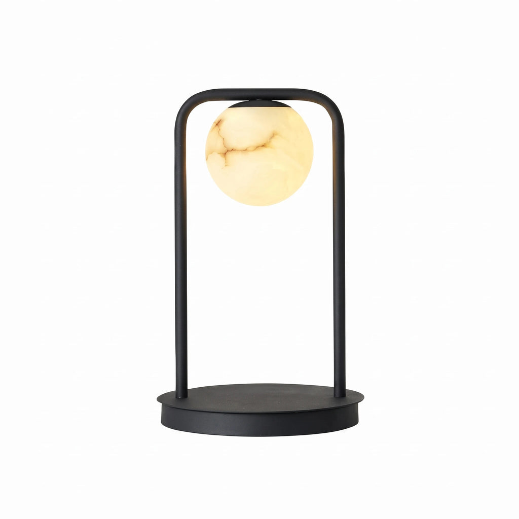 Modern Alabaster Arch Accent Table Lamp with Black Frame on Pure White Background