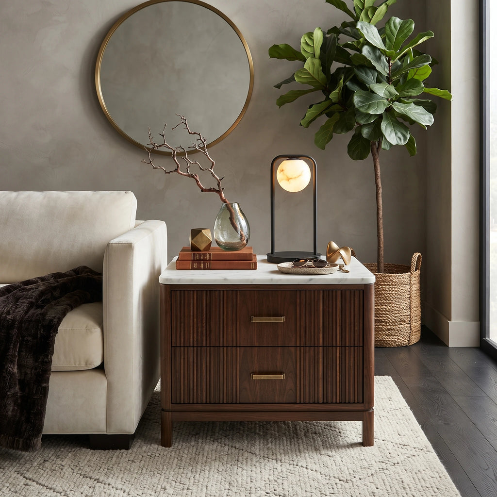 Alabaster Arch Accent Lamp on Living Room Side Table
