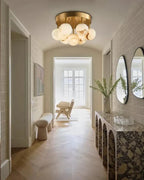 Modern Alabaster Globe Ceiling Light in Hallway Foyer