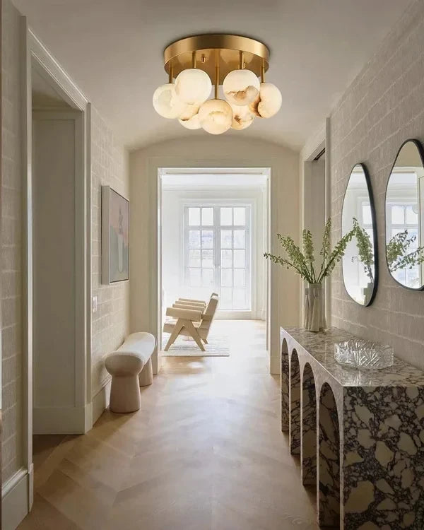 Modern Alabaster Globe Ceiling Light in Hallway Foyer
