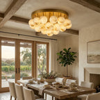 Modern Cascading Art Glass Ceiling Light in Rustic Dining Room