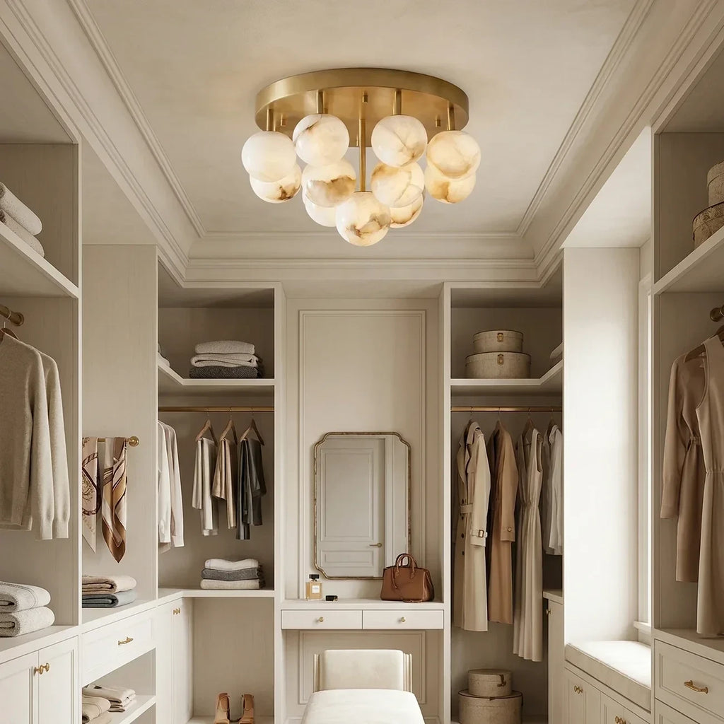Modern Alabaster Globe Flush Mount Light in Luxury Closet