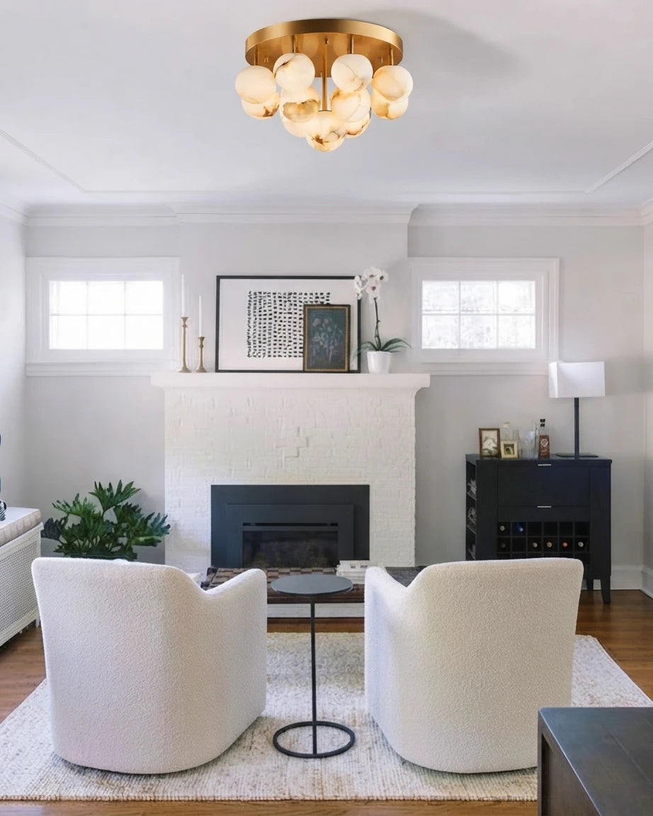 Modern Cascading Globe Ceiling Light in Living Room Interior