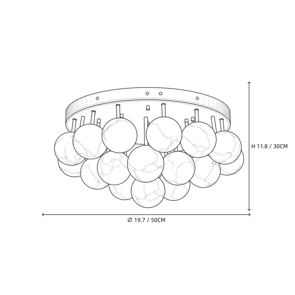 Modern Cascading Globe Alabaster Ceiling Light Style C Line Art Dimension Diagram