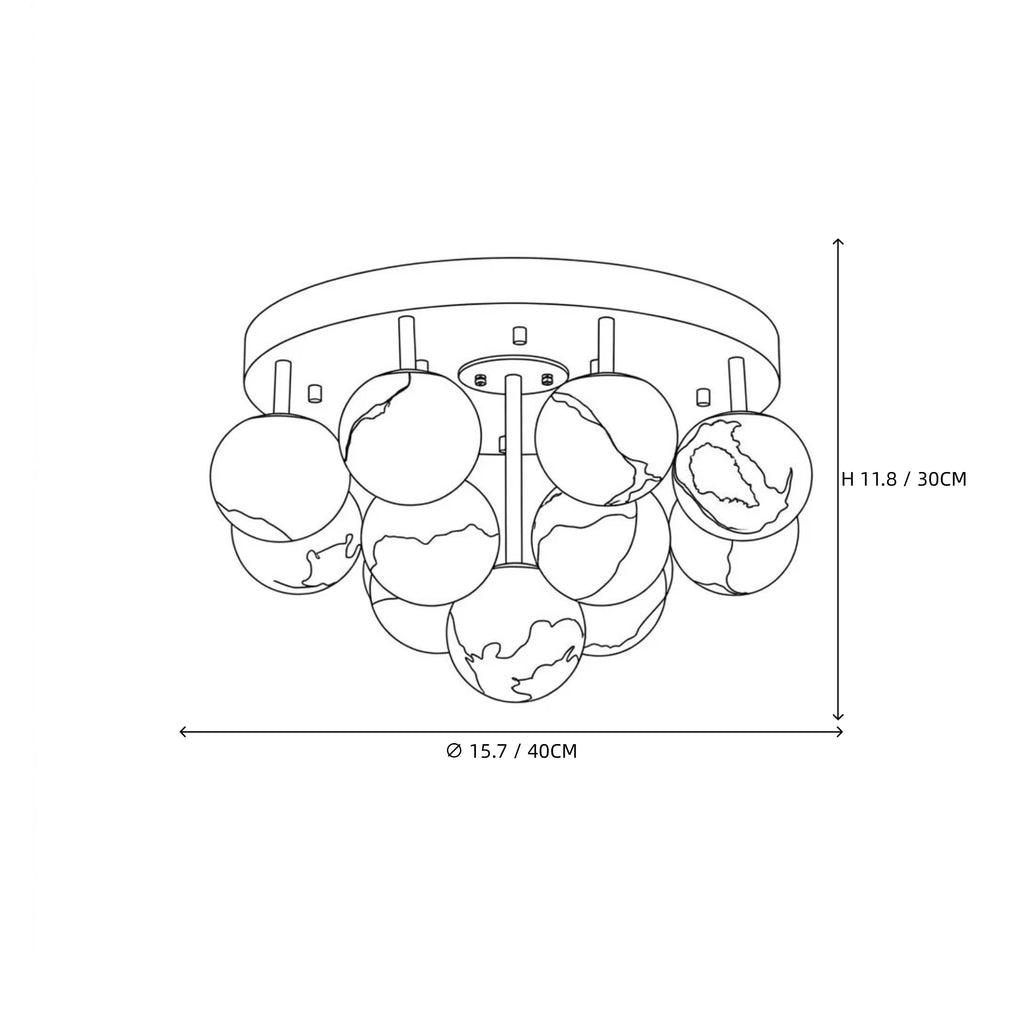 Modern Cascading Globe Alabaster Ceiling Light Style B Line Art Dimension Diagram