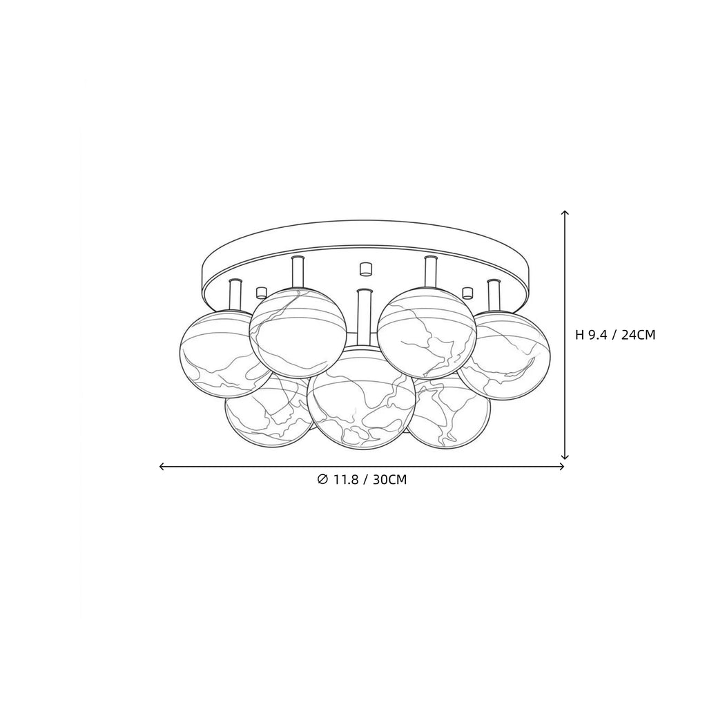 Modern Cascading Globe Alabaster Ceiling Light Style A Line Art Dimension Diagram