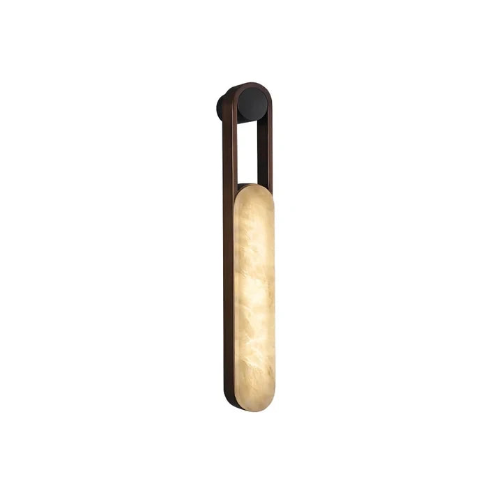Modern Leather Strap and Alabaster Cylinder Wall Sconce on Pure White Background