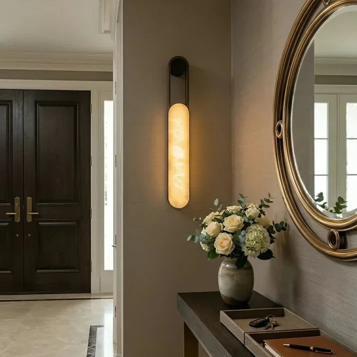 Modern Leather Strap Wall Sconce in Hallway Foyer