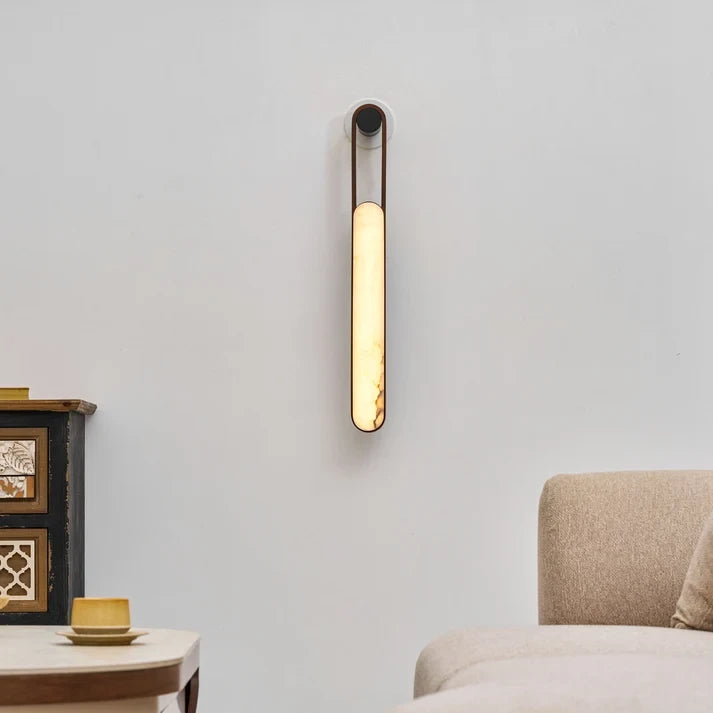 Modern Alabaster Wall Sconce in Living Room Interior