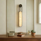 Modern Alabaster Cylinder Wall Sconce Over Console Table