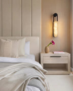 Modern Leather Strap Wall Sconce Over Nightstand