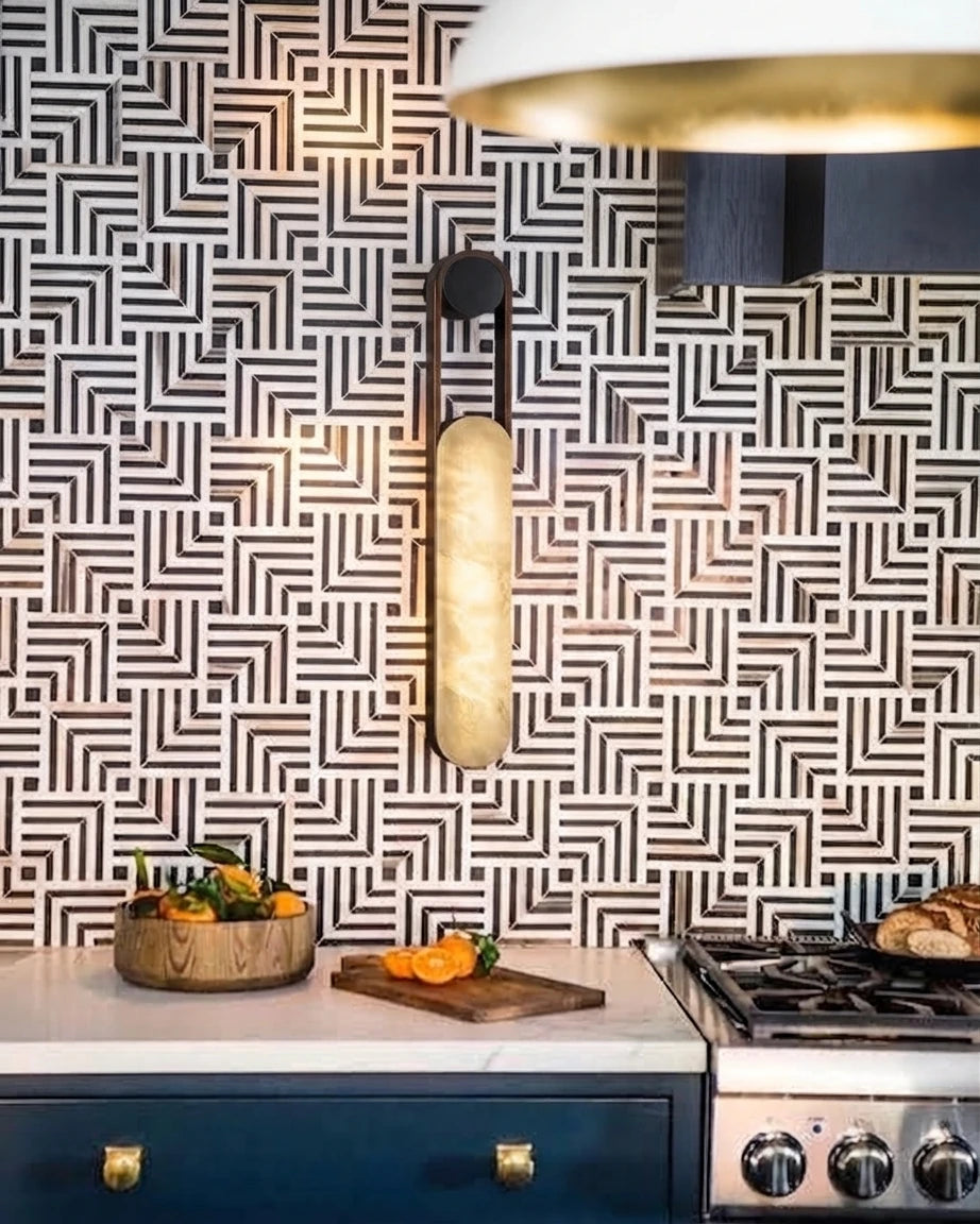 Modern Alabaster Cylinder Wall Sconce in Kitchen Setting