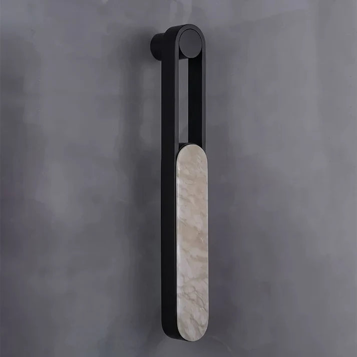 Illuminated Modern Black Leather and Alabaster Wall Sconce Studio Display