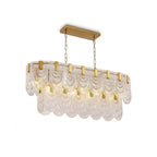 Modern Cascading Petal Art Glass Linear Chandelier with Brass Canopy on Pure White Background