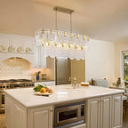 Modern Cascading Art Glass Linear Chandelier in Contemporary Kitchen