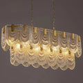 Illuminated Modern Cascading Petal Art Glass Linear Chandelier Studio Shot