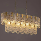 Illuminated Modern Cascading Petal Art Glass Linear Chandelier Studio Shot