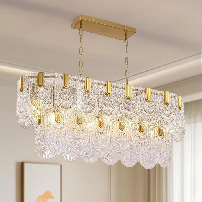 Modern Petal Art Glass Linear Chandelier in Living Space