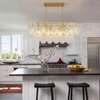 Modern Petal Art Glass Linear Chandelier Over Kitchen Island