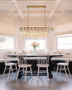 Modern Cascading Petal Art Glass Linear Chandelier in Dining Area