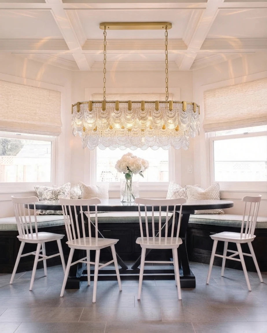 Modern Cascading Petal Art Glass Linear Chandelier in Dining Area
