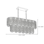 Modern Cascading Petal Art Glass Linear Chandelier Line Art Dimension Diagram