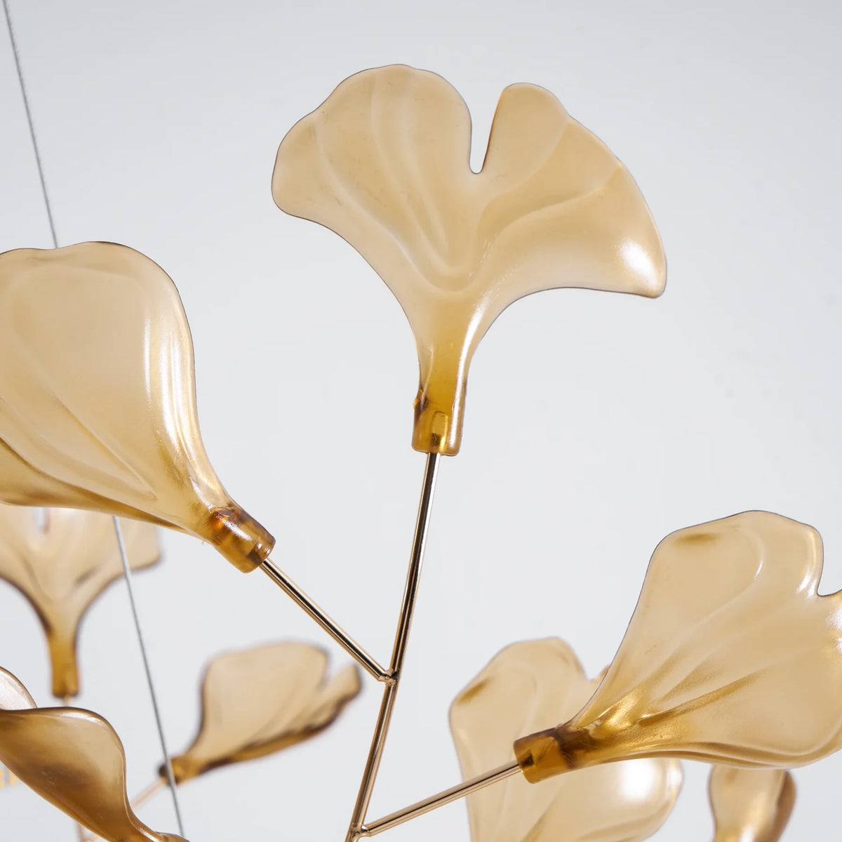 Close Up View of Amber Ginkgo Leaf Petals and Metal Frame