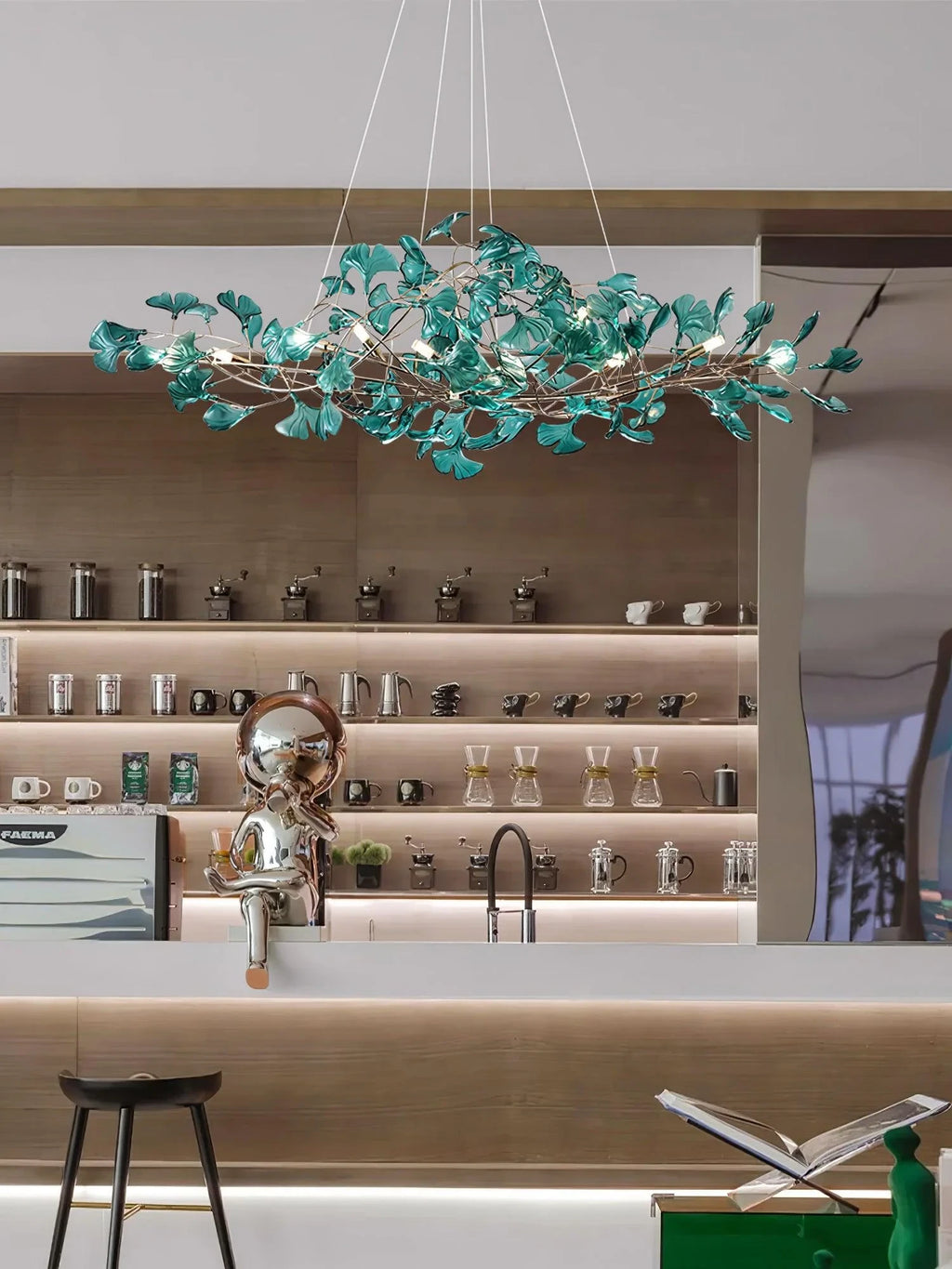 Modern Gold Branch Chandelier Over Kitchen Breakfast Bar