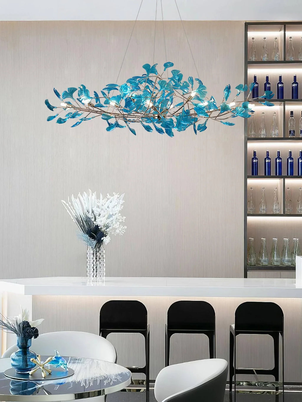 Modern Round Ginkgo Leaf Chandelier in Hallway Corridor