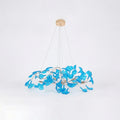 Illuminated Modern Blue Round Gold Branch Chandelier Studio Display