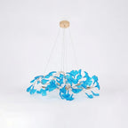 Illuminated Modern Blue Round Gold Branch Chandelier Studio Display