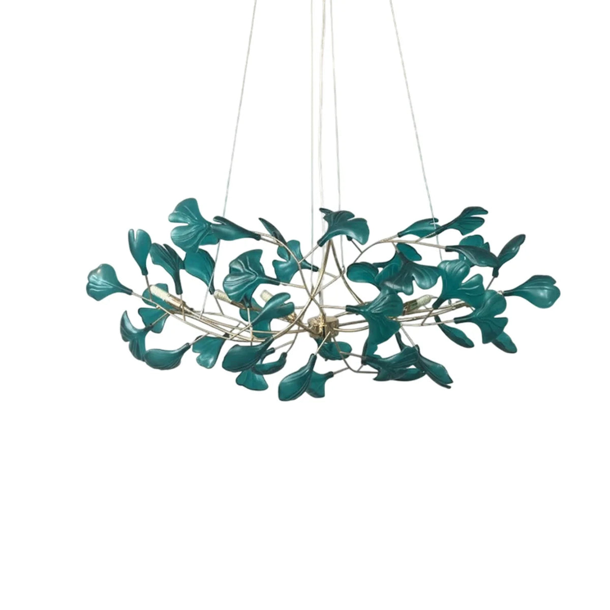 Illuminated Modern Green Ginkgo Leaf Chandelier Studio Shot