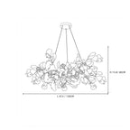 Modern Round Gold Branch and Ginkgo Leaf Chandelier Line Art Dimension Diagram