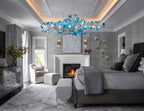 Modern Blue Ginkgo Leaf Chandelier in Living Room Interior