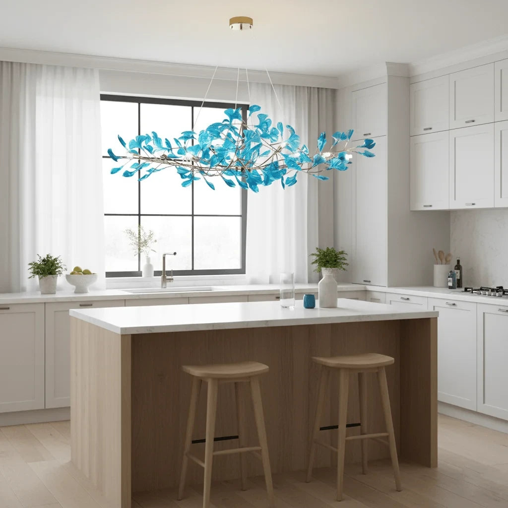 Modern Gold Branch Chandelier Over Kitchen Island