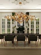 Modern Blue Art Glass Chandelier Over Dining Room Table