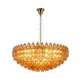 Luxury Handblown Pink Faceted Glass Tiered Pendant Fixture