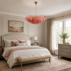 Modern Pink-Orange Art Glass Chandelier in Bedroom Interior
