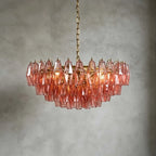 Studio Display of Illuminated Modern Cascading Faceted Glass Chandelier