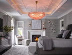 Modern Cascading Art Glass Chandelier in Master Bedroom Setting