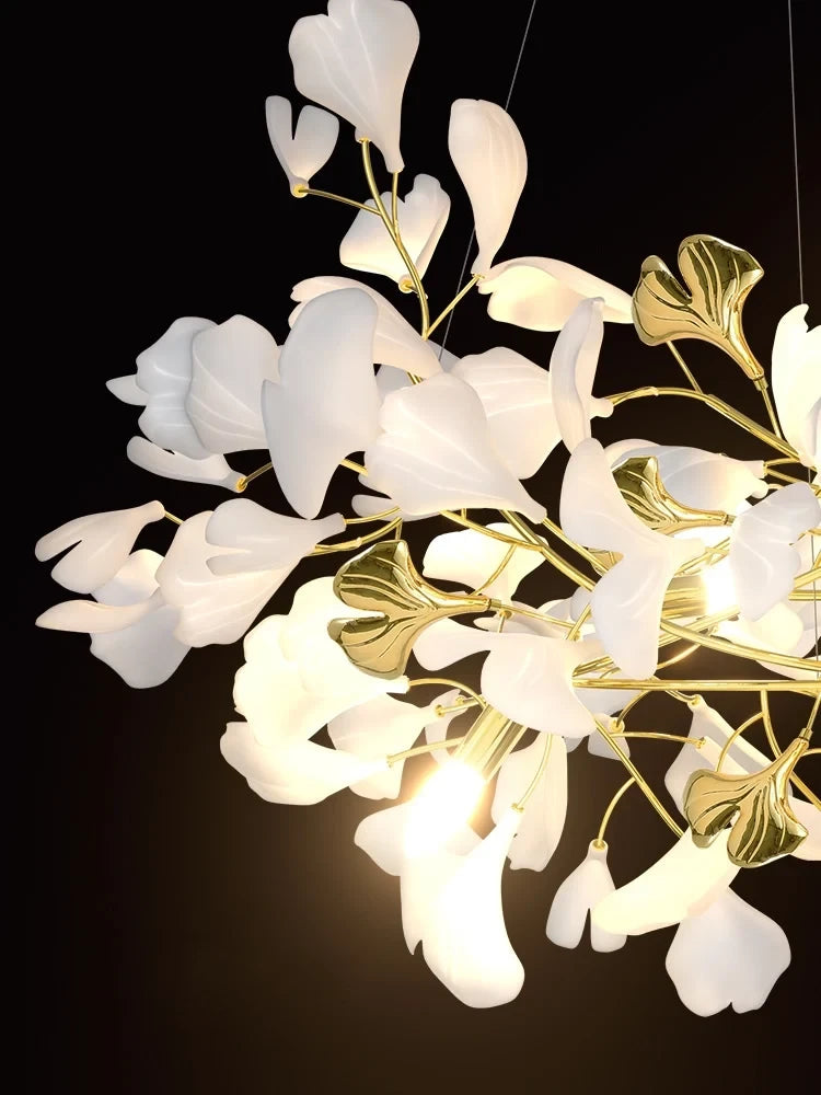 Illuminated Modern Round Gold Branch Chandelier Studio Shot