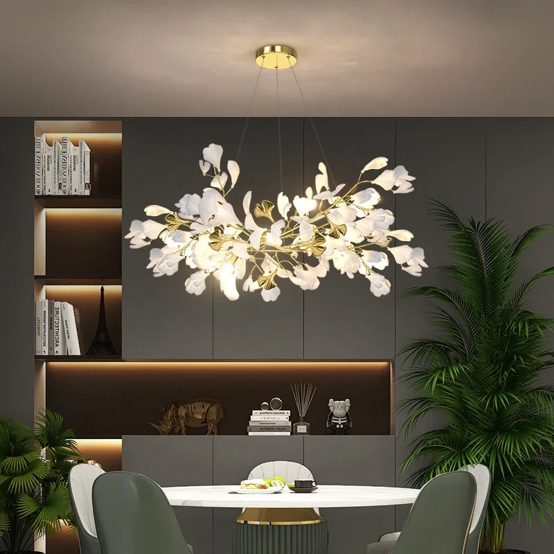 Modern Round Ginkgo Leaf Chandelier in Showroom Display