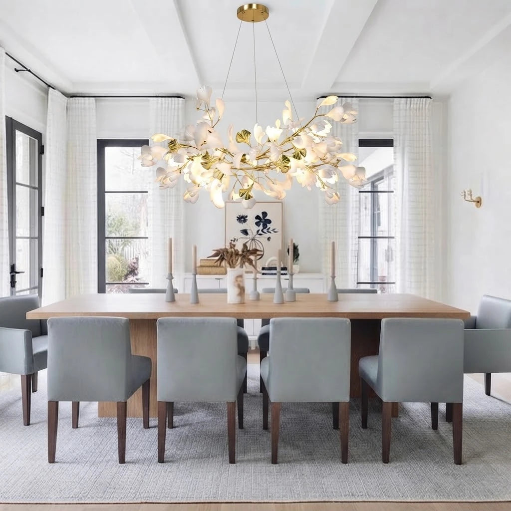 Modern Gold Branch Chandelier Over Dining Room Table