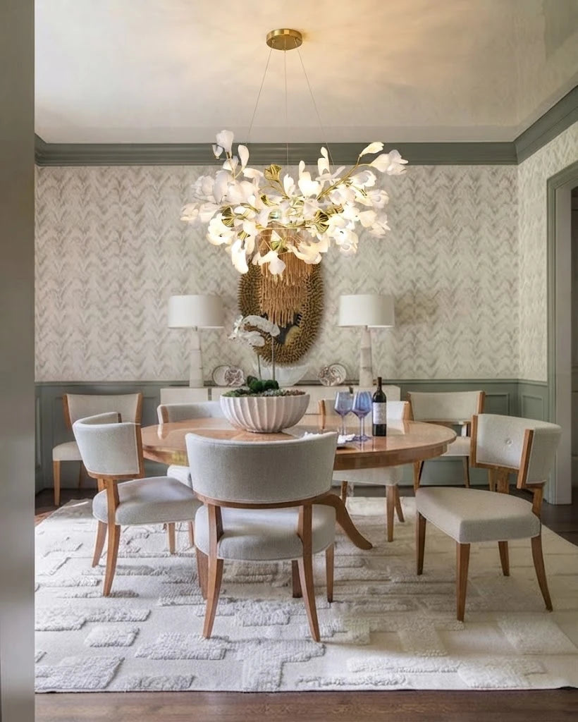 Modern Round Gold Branch Chandelier in Formal Dining Room