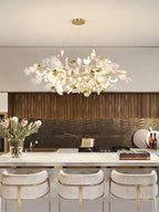 Modern Ginkgo Leaf Chandelier Over Kitchen Island