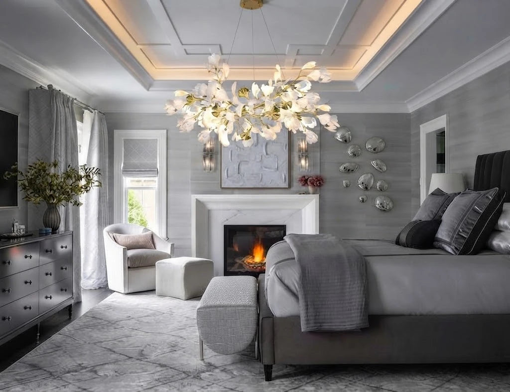 Modern Gold Branch Chandelier in Master Bedroom Setting