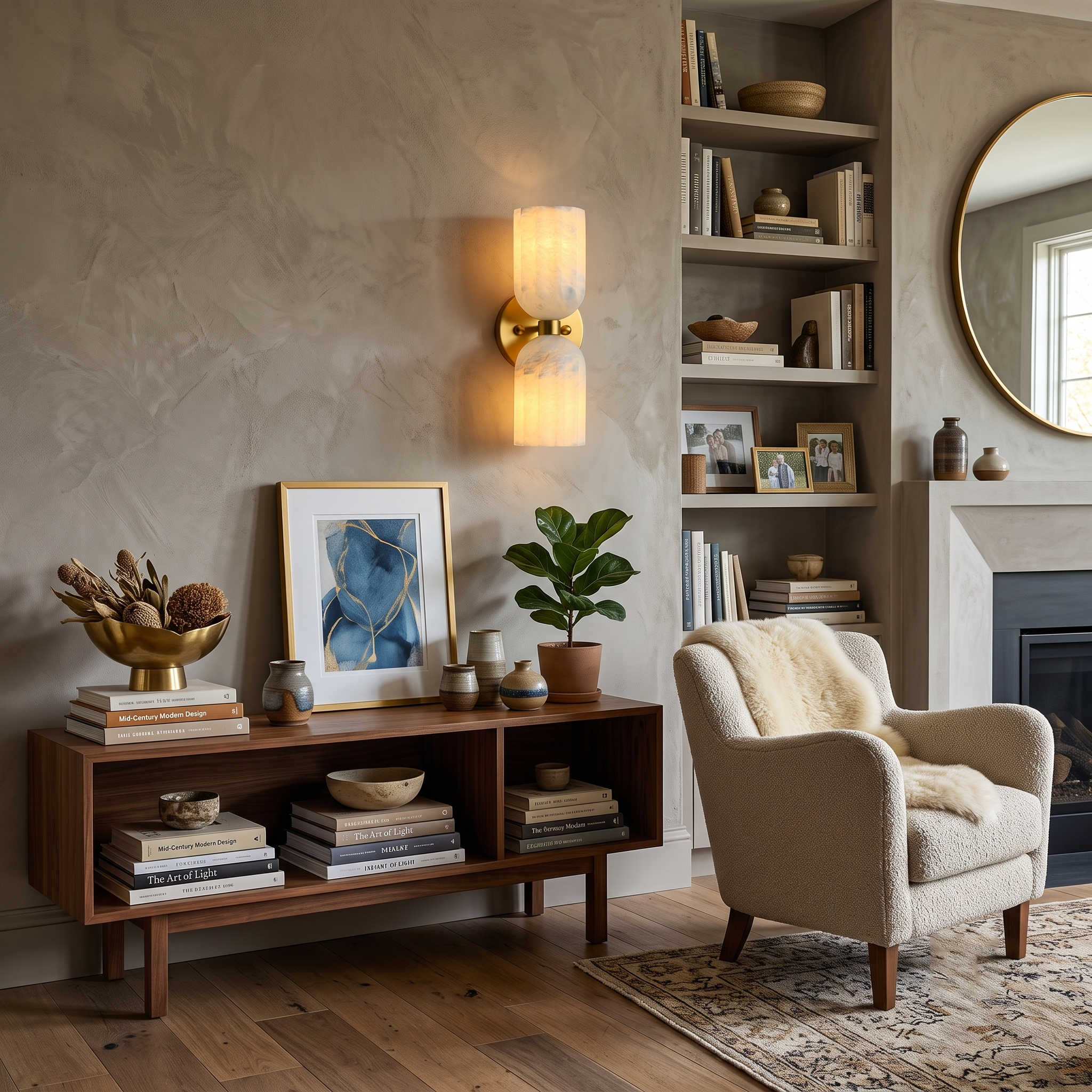 Lyra Ribbed Alabaster Dual Sconce