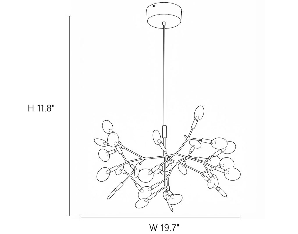 Branching Firefly Chandelier Style A Line Art Dimension Diagram